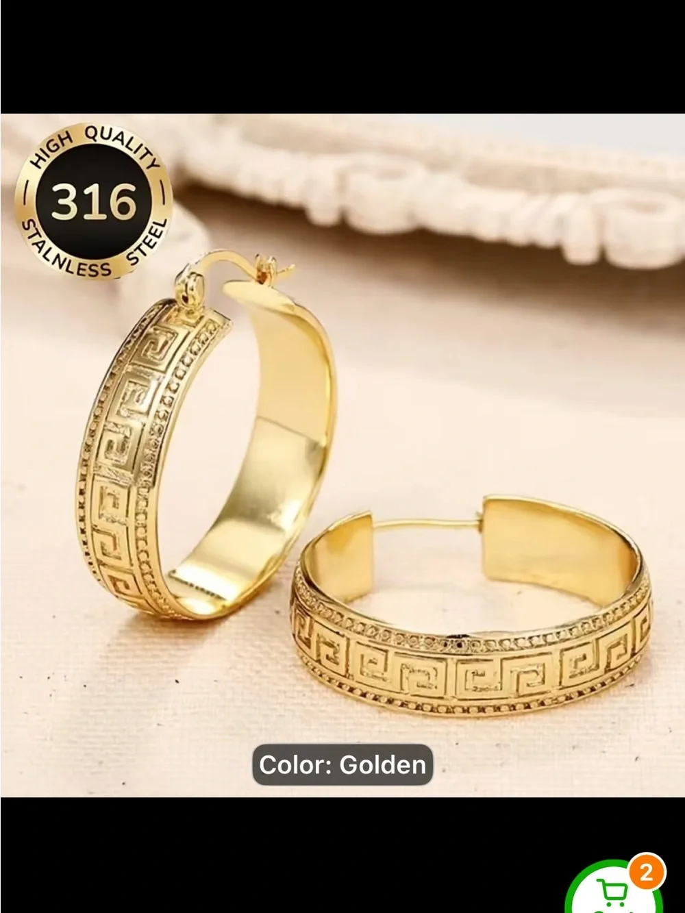 316 stainless steel Golden Greek Key Hoop Earrings - Women Jewelry